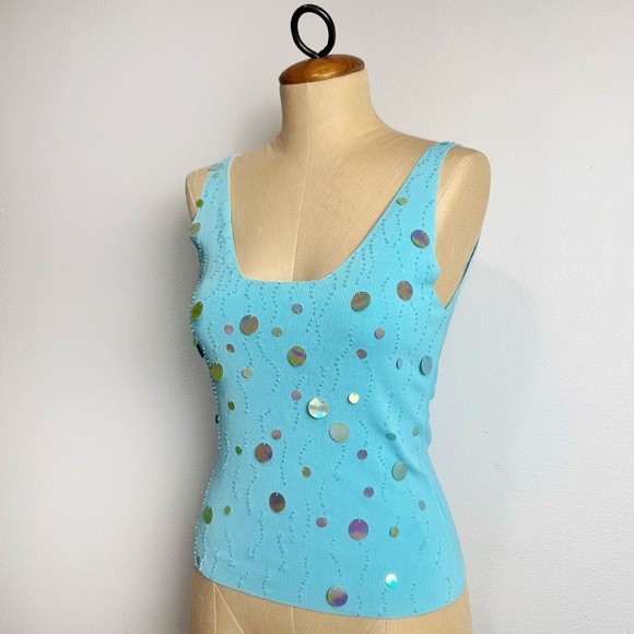 Cyrus Tops - Cyrus Knit Sleeveless Top Sequin Mirror Discs Size Small Vintage Y2K